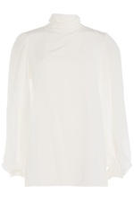 Draped Silk Blouse with Bow by Alexander McQueen