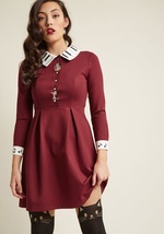 Miss Patina Musical Ma'am Pleated Long Sleeve Dress by Miss Patina