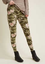 For a pattern that's meant to blend in, these camouflage leggings sure stand out! With a combo of green shades and a sprinkling of pink, ruffle-edged lotus flowers, these super-soft, brushed-knit bottoms mix secret comfort with statement-making style. by B4JN169