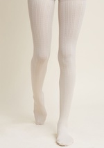 Delay praising these cream tights? Surely you jest! From the moment you don the cable-knit texturing of this chic hosiery, commendation for your style choice will echo throughout the rafters, and you can bet we&rsquo;ll have joined right by 1182