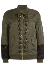 Bomber Jacket with Velvet Lace-Up Detail by SJYP