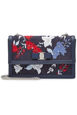 Ginny Embroidered Denim Shoulder Bag with Leather by Salvatore Ferragamo