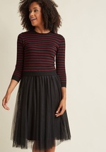 The greatest present your Japanese vacay gave to you was a new style perspective, as demonstrated by your love of this twofer dress! With its black-and-white striped sweater and rosewater-hued tulle skirt, this marvelous midi practically transports you ba by 2760d6ff