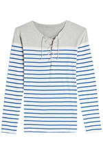 Striped Cotton Top with Lace-Up Front by Majestic