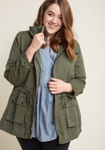 A hike to the lookout point or a backyard retreat feel incomplete without this olive-green jacket. Characterized by a decorative zipper along its collar, a drawstring-cinched waist, and a plaid lining, this cotton number layers you by 