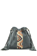 Embroidered Suede Bucket Bag with Tassels by Star Mela