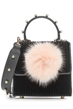 Velvet Shoulder Bag with Leather and Fox Fur by Les Petits Jouers