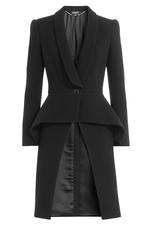 Wool Coat with Shawl Collar and Peplum by Alexander McQueen