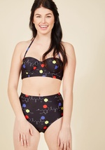 You'll be voted 'most smartly dressed' this summer while sporting these scientific swim bottoms - exclusive to ModCloth! With a slimmed bottom panel and a balanced high waistline for added comfort, these black bikini bottoms boast a clever print of 2-D mo by 