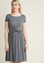 As you debut this heather grey dress at an early meeting, you win over your coworkers with your fantastic points of view! Twirling a knotted waist and soft jersey knit into a totally sophisticated look, this ModCloth-exclusive frock proves that a proper e by MDD1068