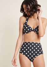 Inspired by our favorite beach party film, this black swimsuit bottom is flattering on many body types. Designed by the iconic Esther Williams to feature whimsical ivory polka dots, a high waist, and an updated, smooth silhouette, this ModCloth-exclusive  by E35006P