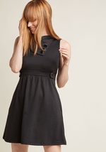 This versatile black dress is so magical, it makes you long for somewhere special and new to wear it. Take the foldover collar, embellished waistband, and decorative buttons of this knit ModCloth exclusive on a scenic getaway to actualize your stylish amb by PL52806