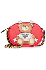 Leather Shoulder Bag with Teddy Bear Patch by Moschino