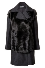 Fur Panel Coat in Dark Grey by Jil Sander