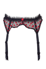 Black/Red Spot Embroidery Suspender Belt by Von Follies by Dita Von Teese