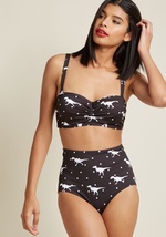 In these black swimsuit bottoms, the sand becomes your runway, and the frothy waves your adoring audience! A retro, high-waisted silhouette ups the comfort of this High Dive by ModCloth pair, while its white dot-and-dinosaur print makes every twirl by YMS034DD