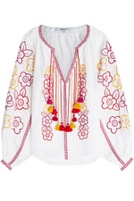 Nina Embroidered Linen Blouse with Tassel Ties by MARCH11