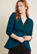 No need to roll up your sleeves before the big meeting - this neutral blazer boasts ruched 3/4-length sleeves for a look that means chic and functional business. Accentuated by slanted-and-finished side pockets, a curved hem, and a silky lining, this one- by MDO1021