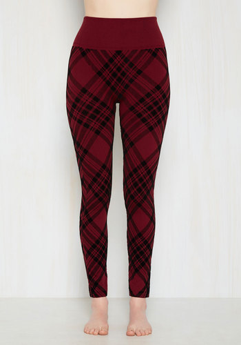 Heed Your Warming Fleece-Lined Leggings in Crimson Plaid by Boom Boom Jeans