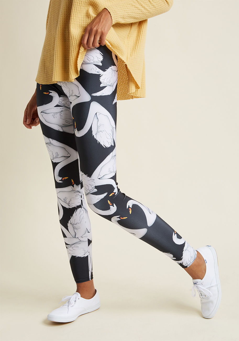  - From the terrace to the treadmill, these black leggings stylishly take the scene by storm! Sturdy, stretchy, and scattered with a protein-packed print of sunny-side-up eggs, these eye-catching bottoms have a versatile va-va-voom.