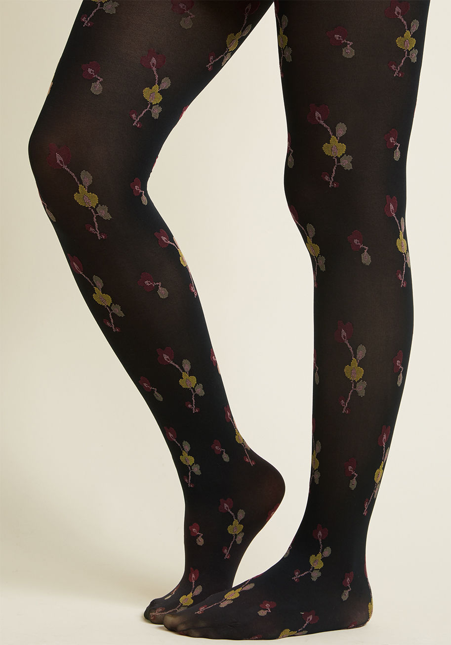  - It is within your nature to be kind, caring, and honest - show this by wearing these black tights. Decorated with delicately embroidered cherry blossoms