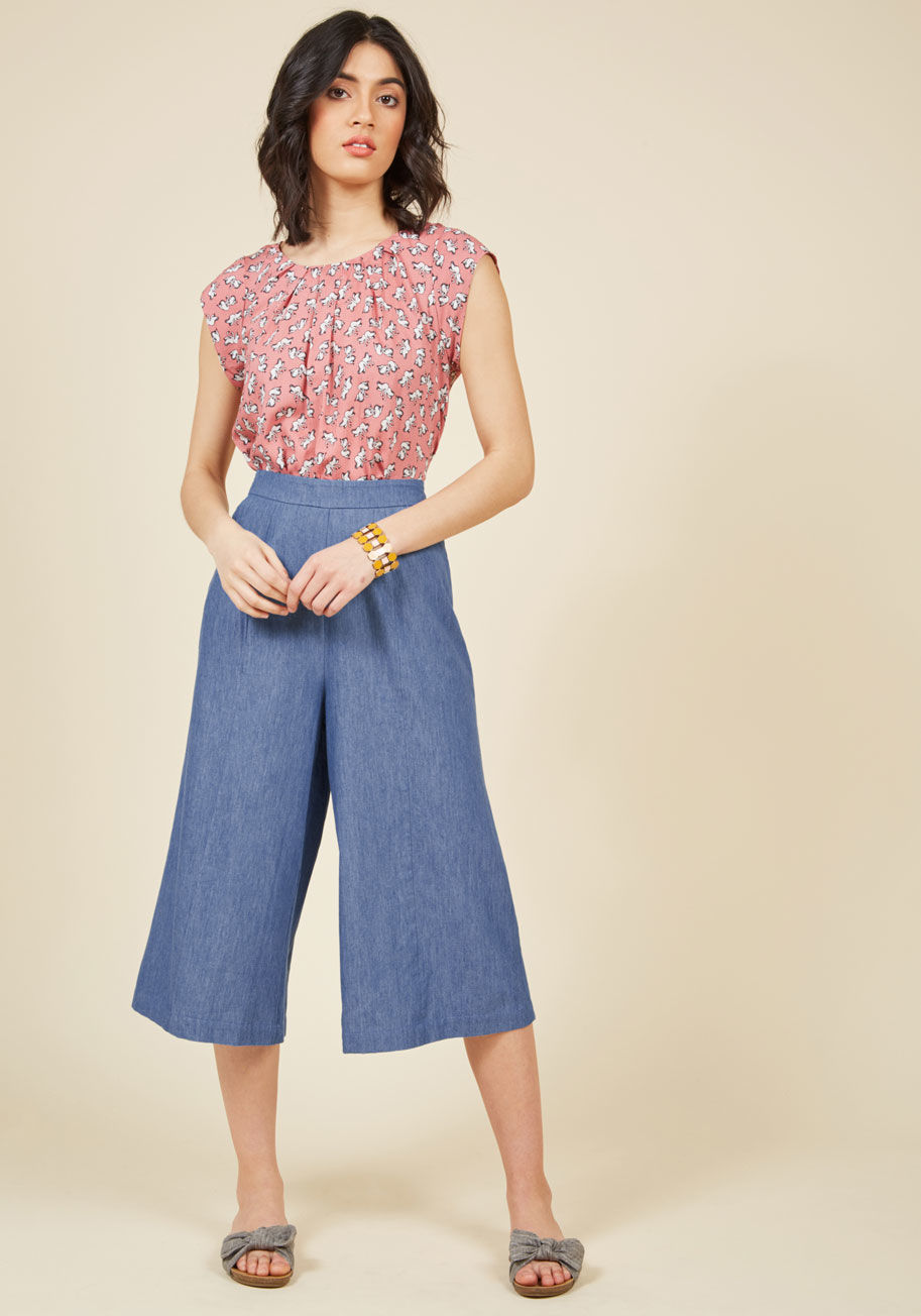  - It's truly captivating just how versatile these chambray culottes from our ModCloth namesake label can be! For those fearless fashion days, you can style these pocketed bottoms with sassy separates and accessories, and on laid-back occasions, this pair go