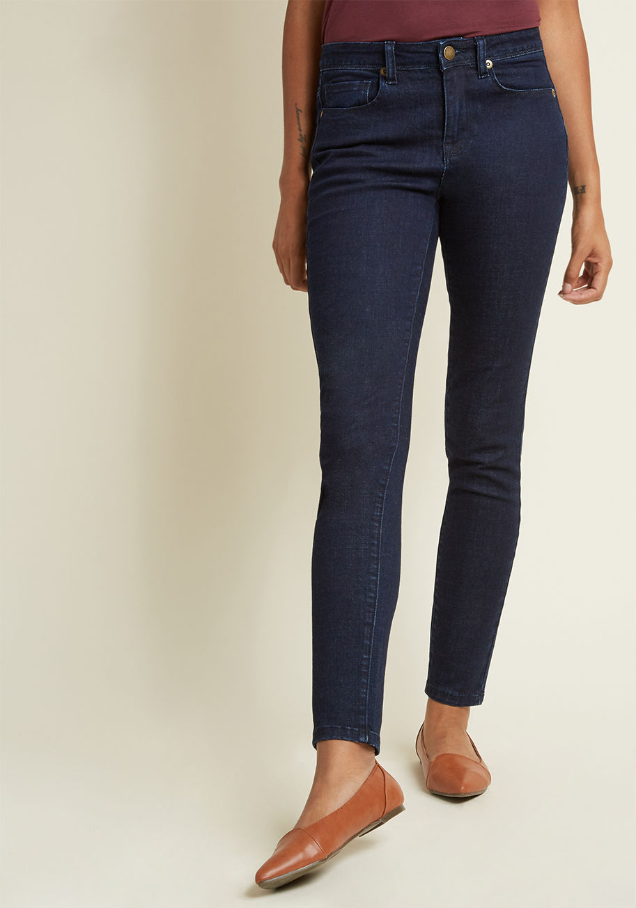  - Nothin' to see here, just, you know, your next most-worn pair of jeans! It's the mid rise, dark wash, and slight stretch of these five-pocket skinnies from our ModCloth namesake label that makes them such a staple. Thinking of rocking them two days