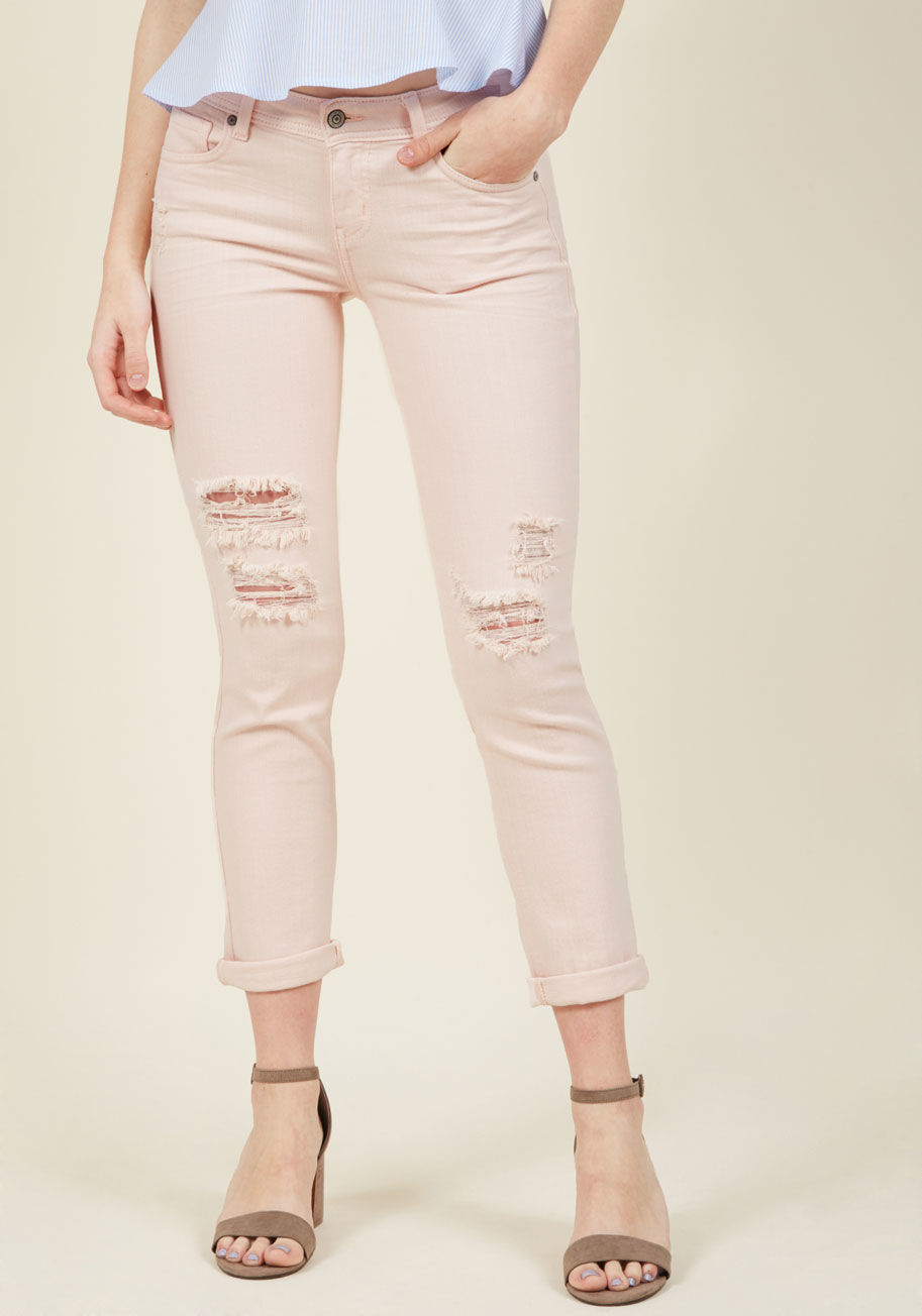  - You know those mornings, the ones where you only have moments to make a great outfit before heading out the door? These pink jeans are the answer, as they employ strategic distressing and a skinny-meets-relaxed cut that makes outfit crafting a breeze - an