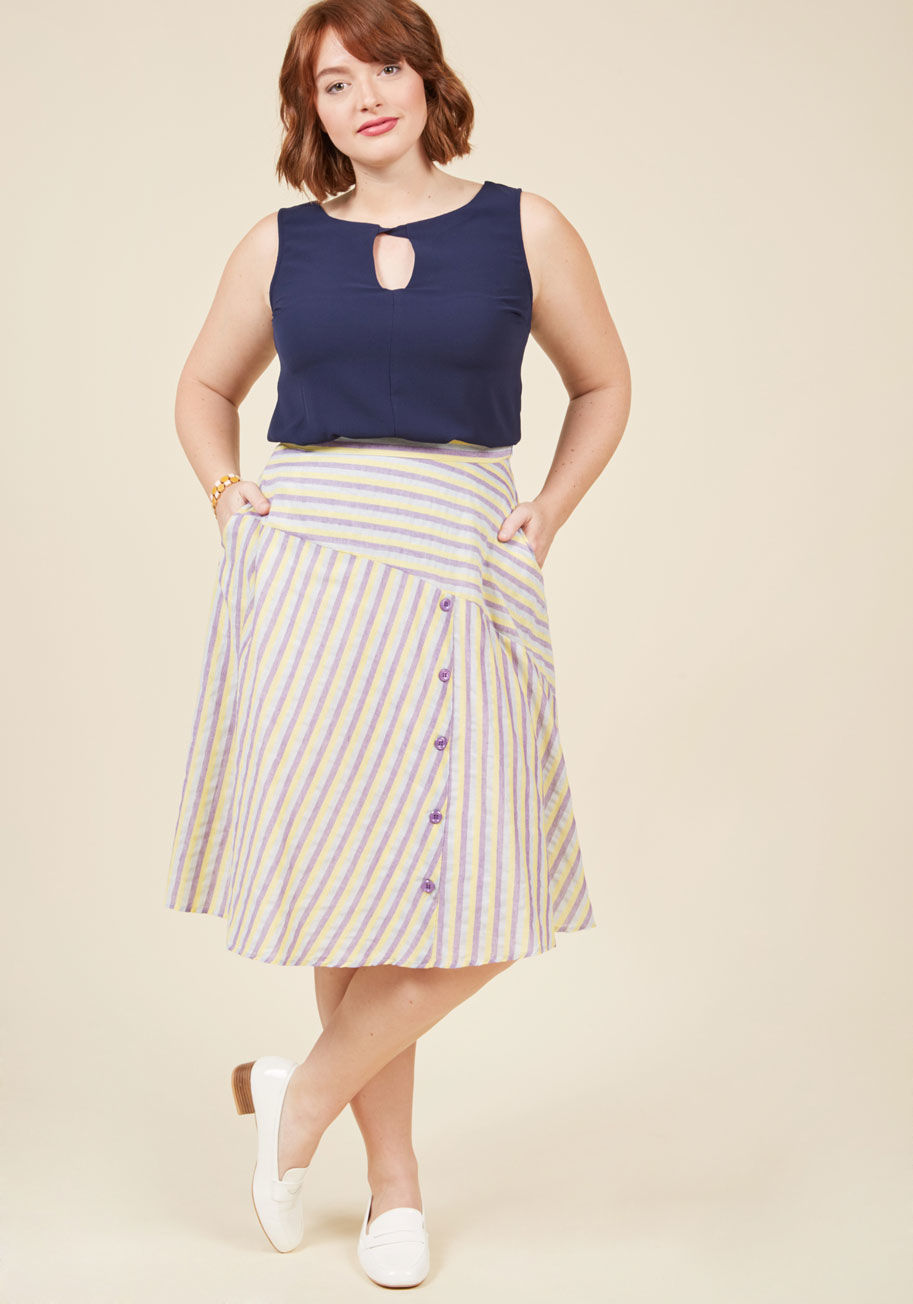  - Your favorite travel tip to share? The importance of packing along this midi skirt from our ModCloth namesake label - of course! Yarn-dyed cotton stripes