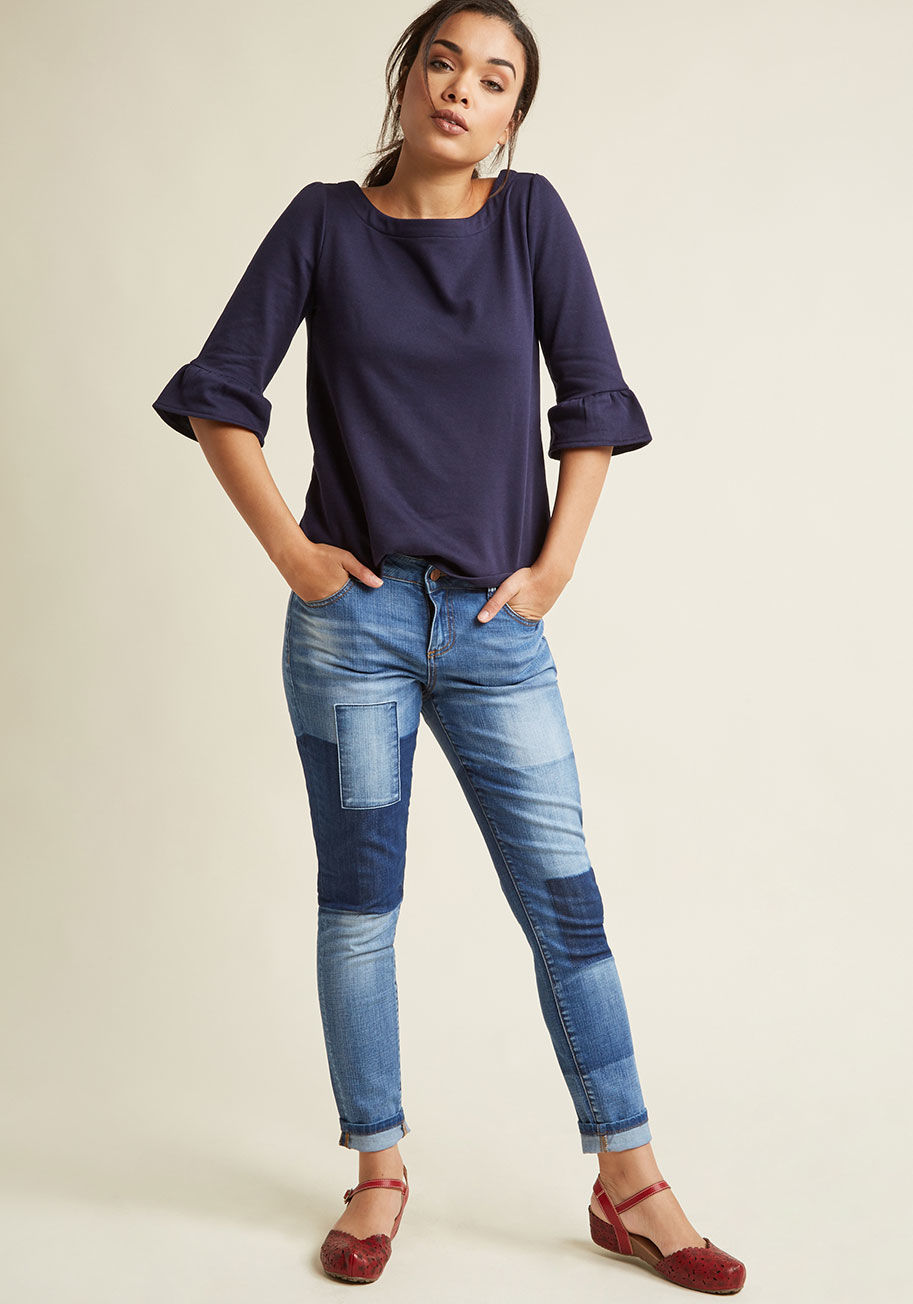  - You&rsquo;ve been admiring these patchwork skinnies for quite awhile now, and still you can&rsquo;t look away - you know one sitting isn't enough time to swoon over their mix of mid and dark washes! Don&rsquo;t worry. We&rsquo;ve got you, girl! Take the d