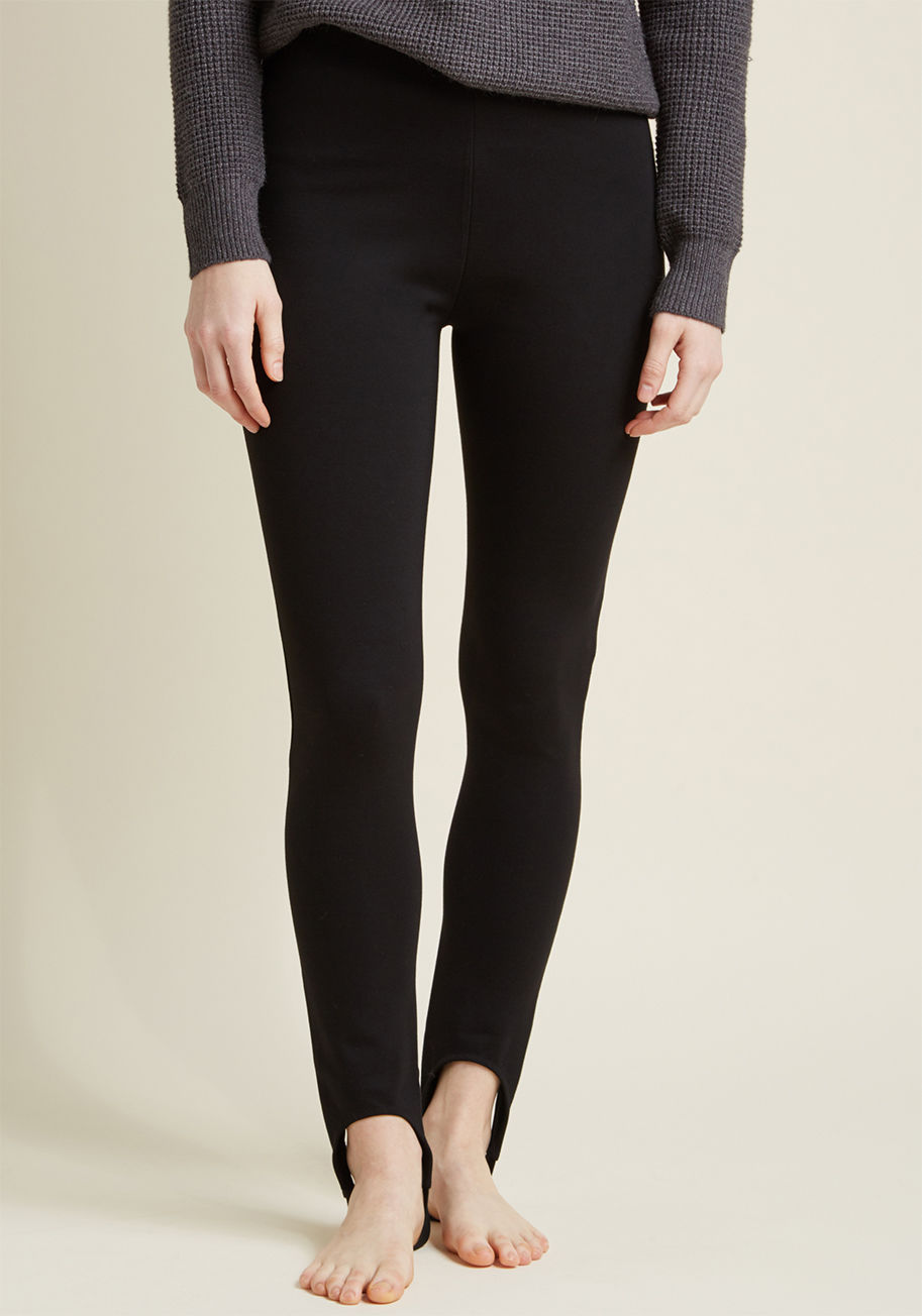 10185818 - While everyone can see the look you've crafted with these black stirrup leggings is sensationally chic, only you know how comfortable your outfit truly feels! Quite the style secret, this ponte knit pair is an essential wardrobe staple for fashionistas wh