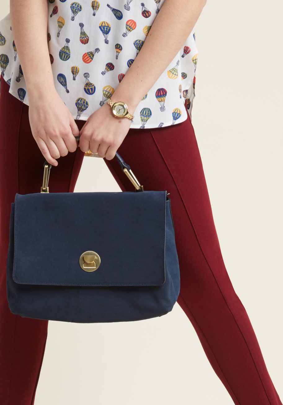 15007ML - Every bonafide city slicker needs a solid purse on which she can always rely - like this navy bag, for example! Matte gold hardware elevates the suede exterior and faux-leather sections of this classic shoulder bag, completing a look that embodies the cos