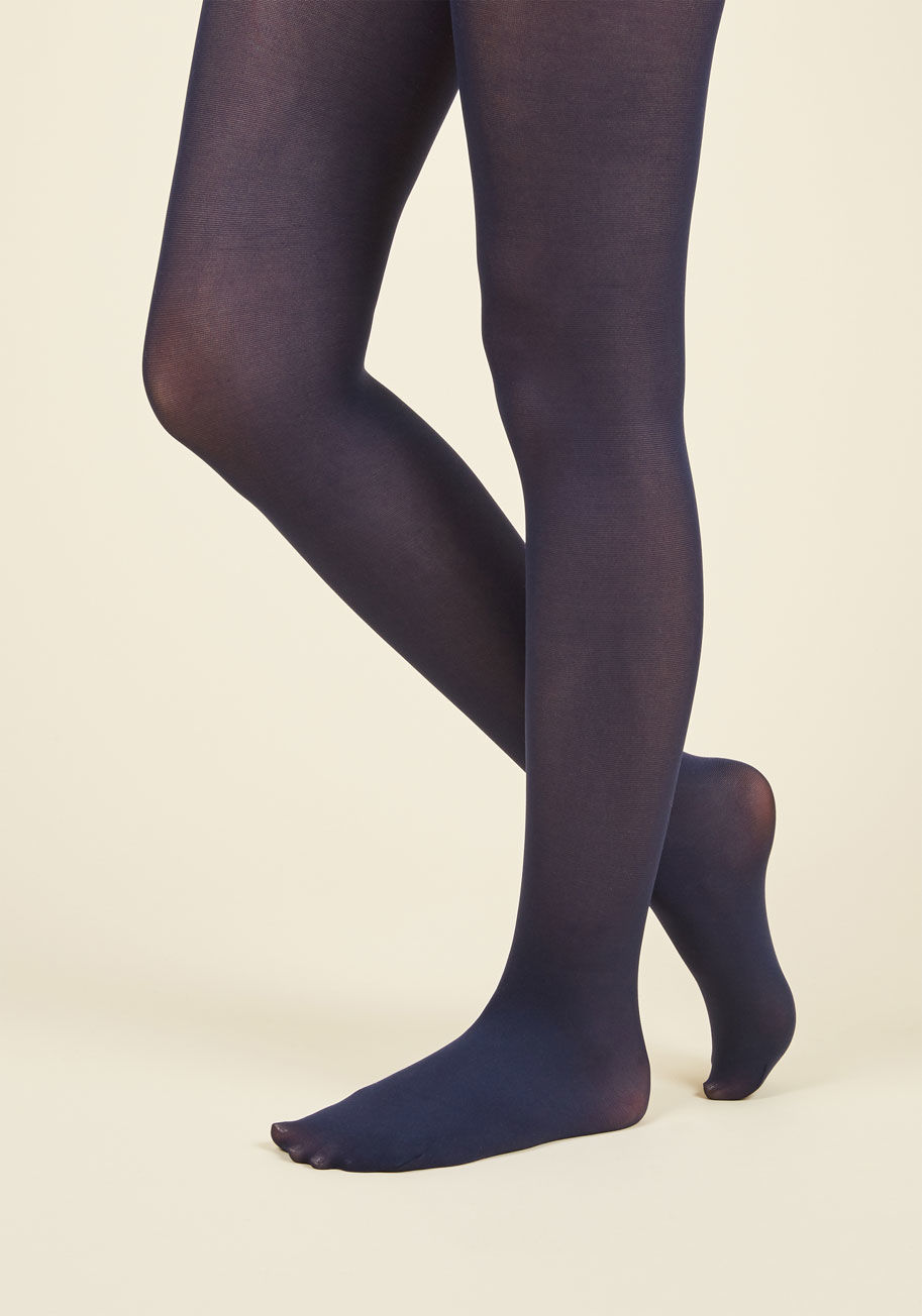 60 denier velvet opaques - Enjoying your favorite warm-weather clothes year 'round is a cinch now that you've welcomed these navy blue tights into your wardrobe! These semi-sheer stockings