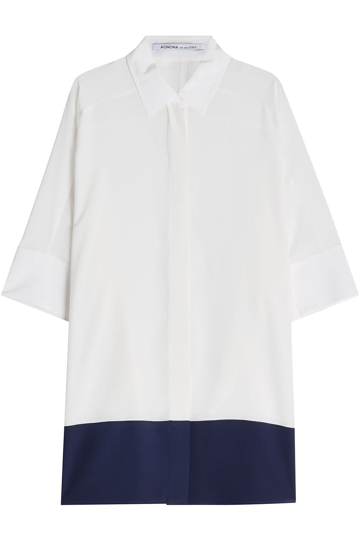 Agnona - Oversized Color Block Silk Blouse