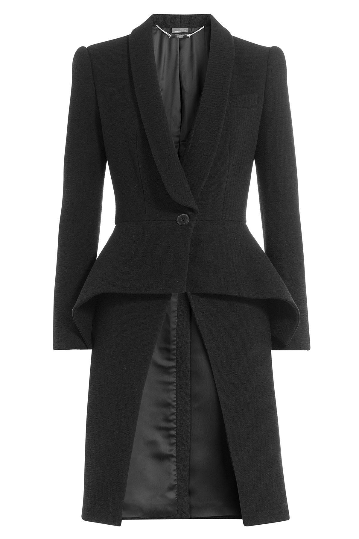 Wool Coat with Shawl Collar and Peplum by Alexander McQueen