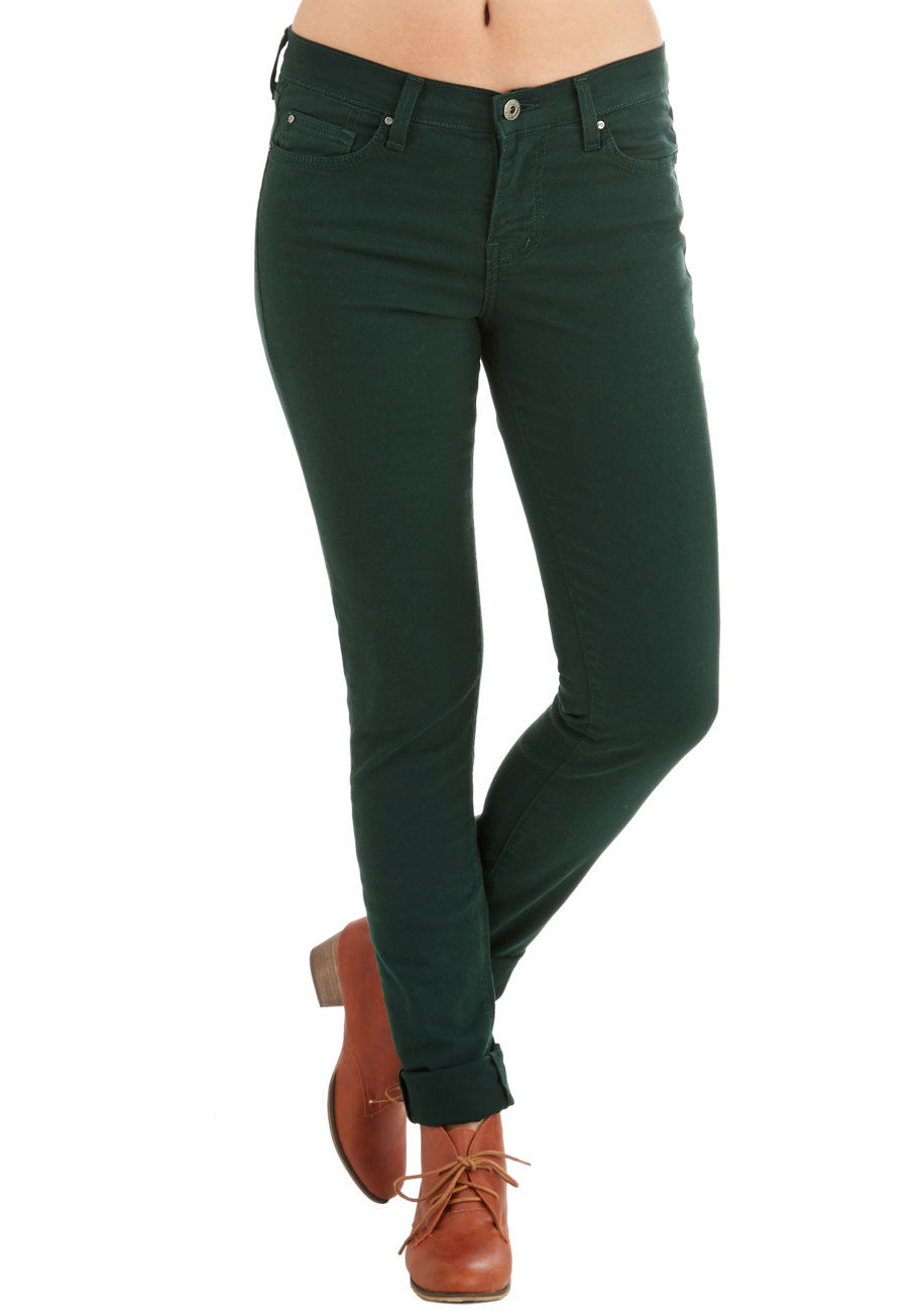 Your look will surpass any fashion norm when these forest-green skinnies are the star! Featuring a slim fit and a four-pocketed silhouette, this denim pair makes chic strides for your signature style. by ASK300