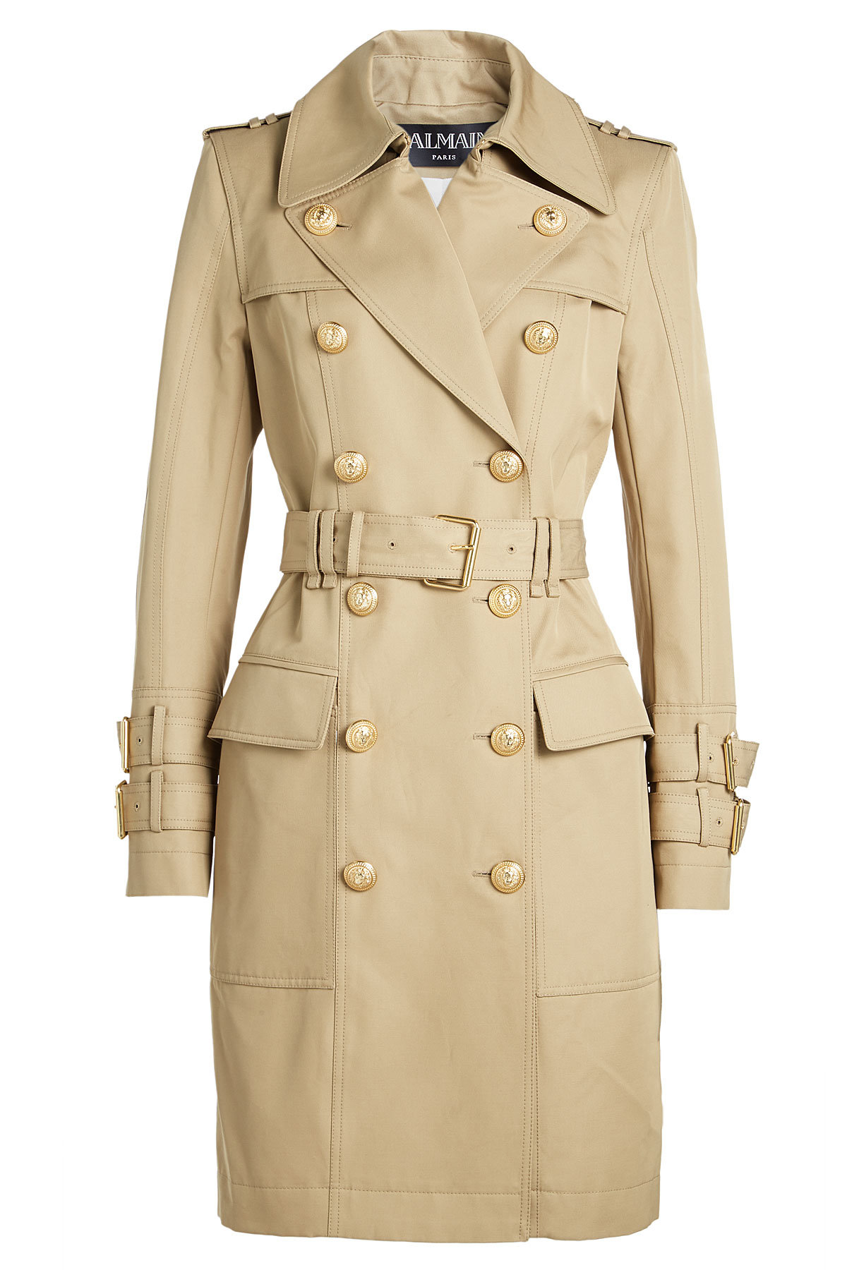 Balmain - Cotton Trench Coat with Embossed Buttons