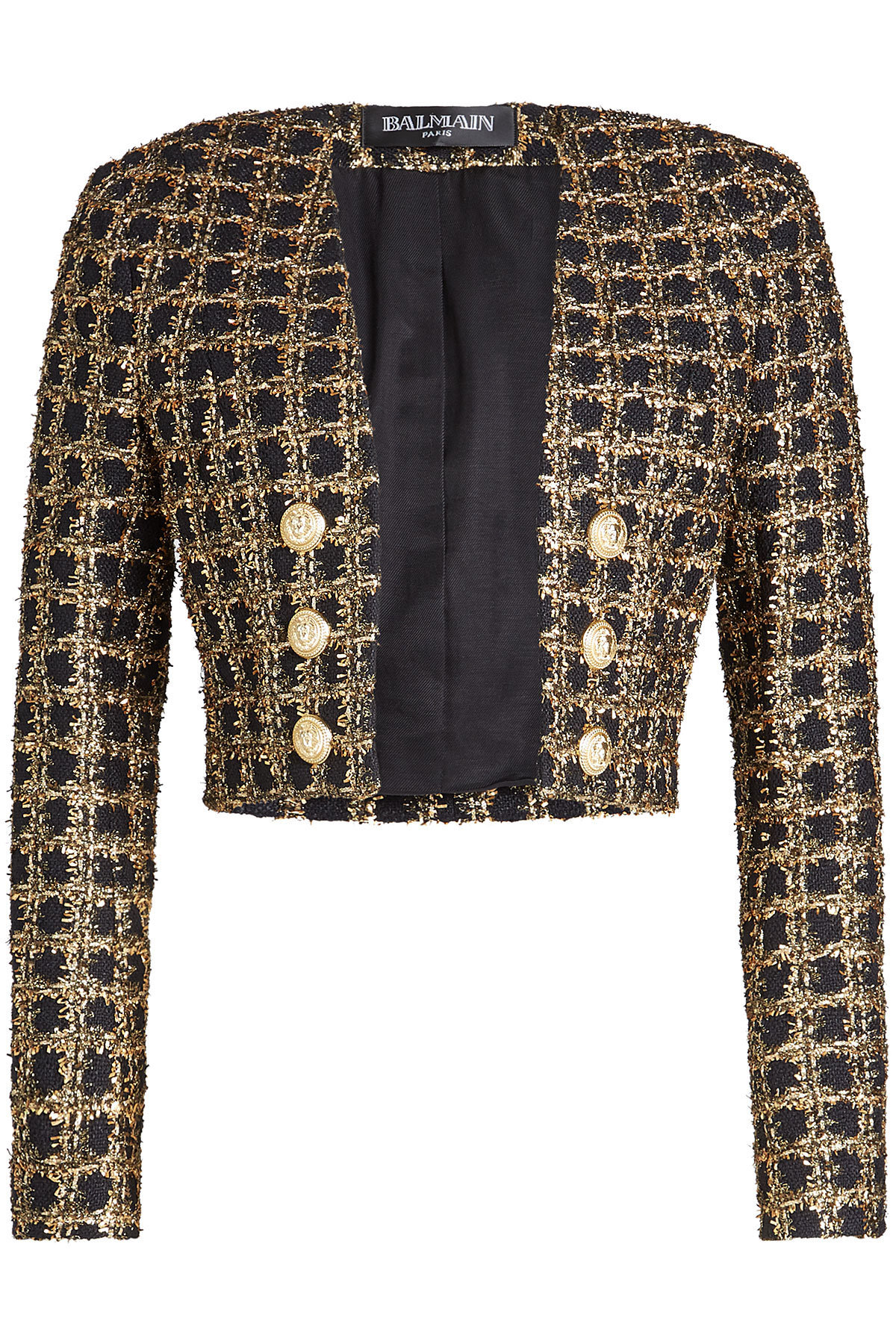 Cropped Jacket with Metallic Thread and Embossed Buttons by Balmain