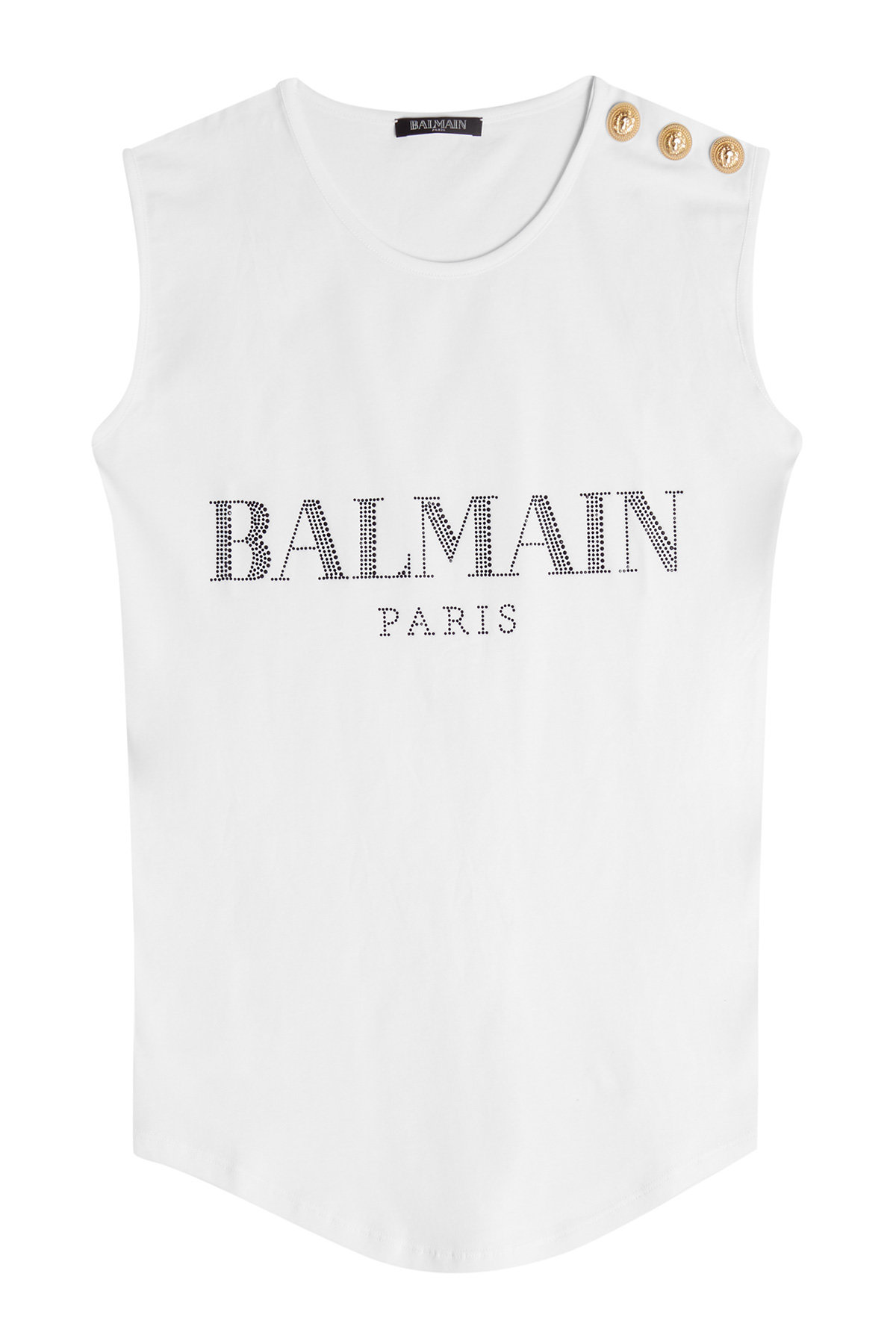 Balmain - Embellished Cotton Tank with Embossed Buttons