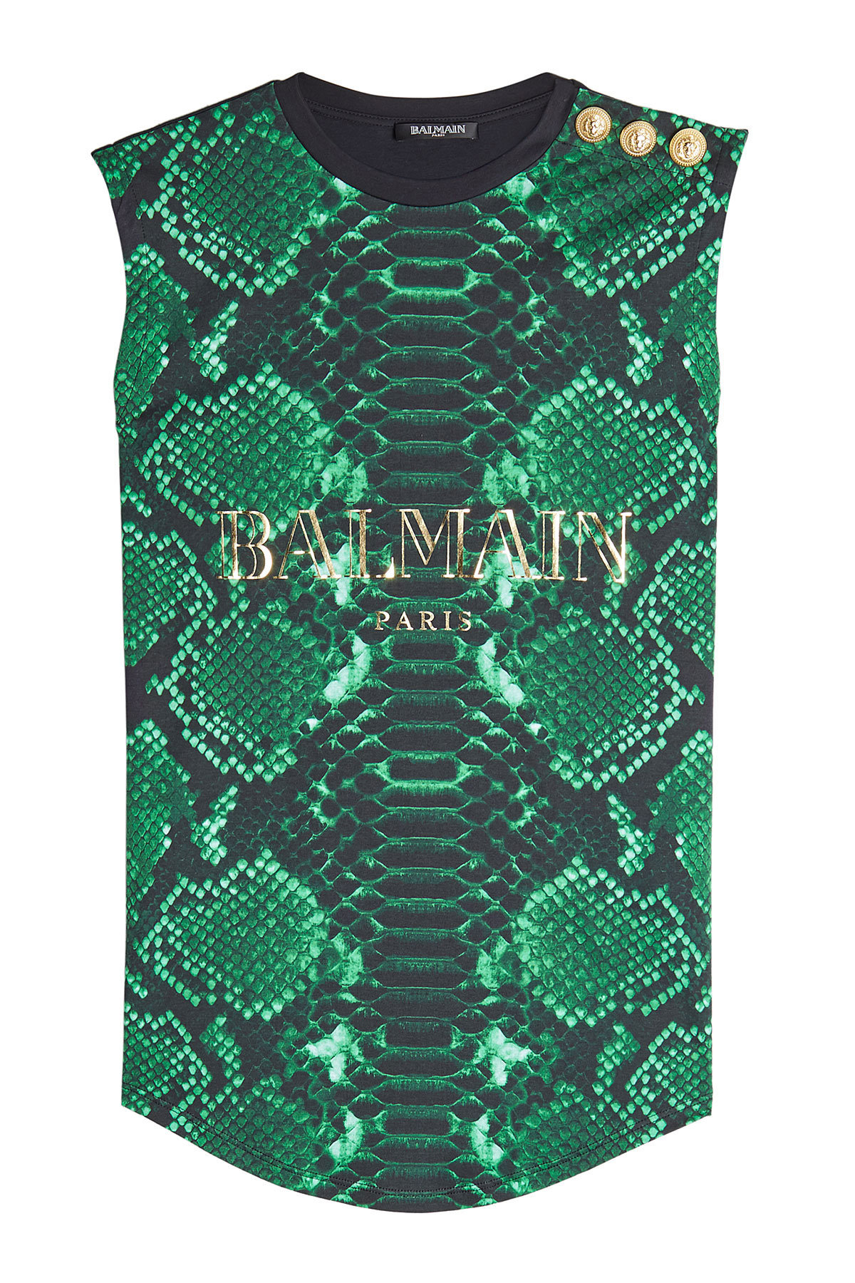 Printed Cotton Tank with Embossed Buttons by Balmain