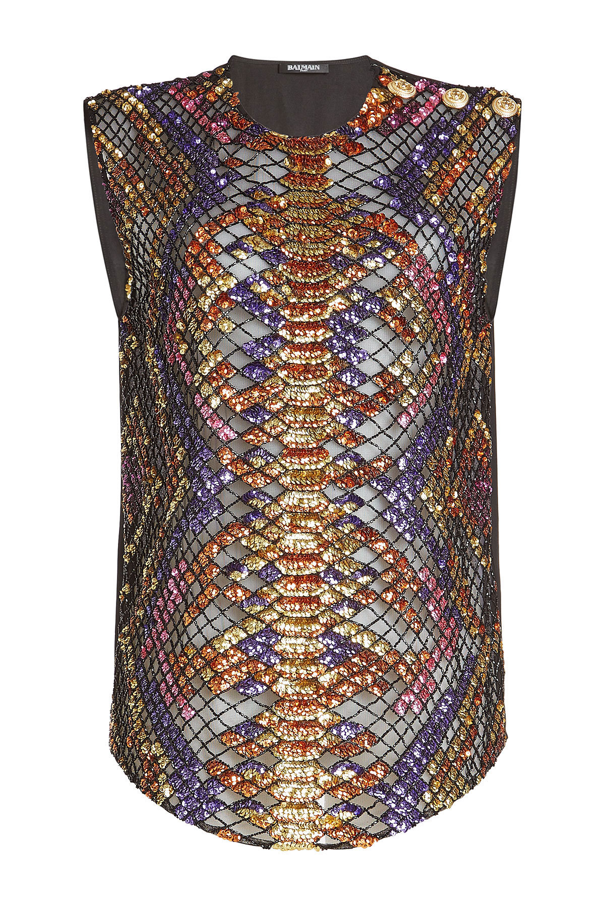 Sequin and Bead Embellished Sleeveless Top by Balmain