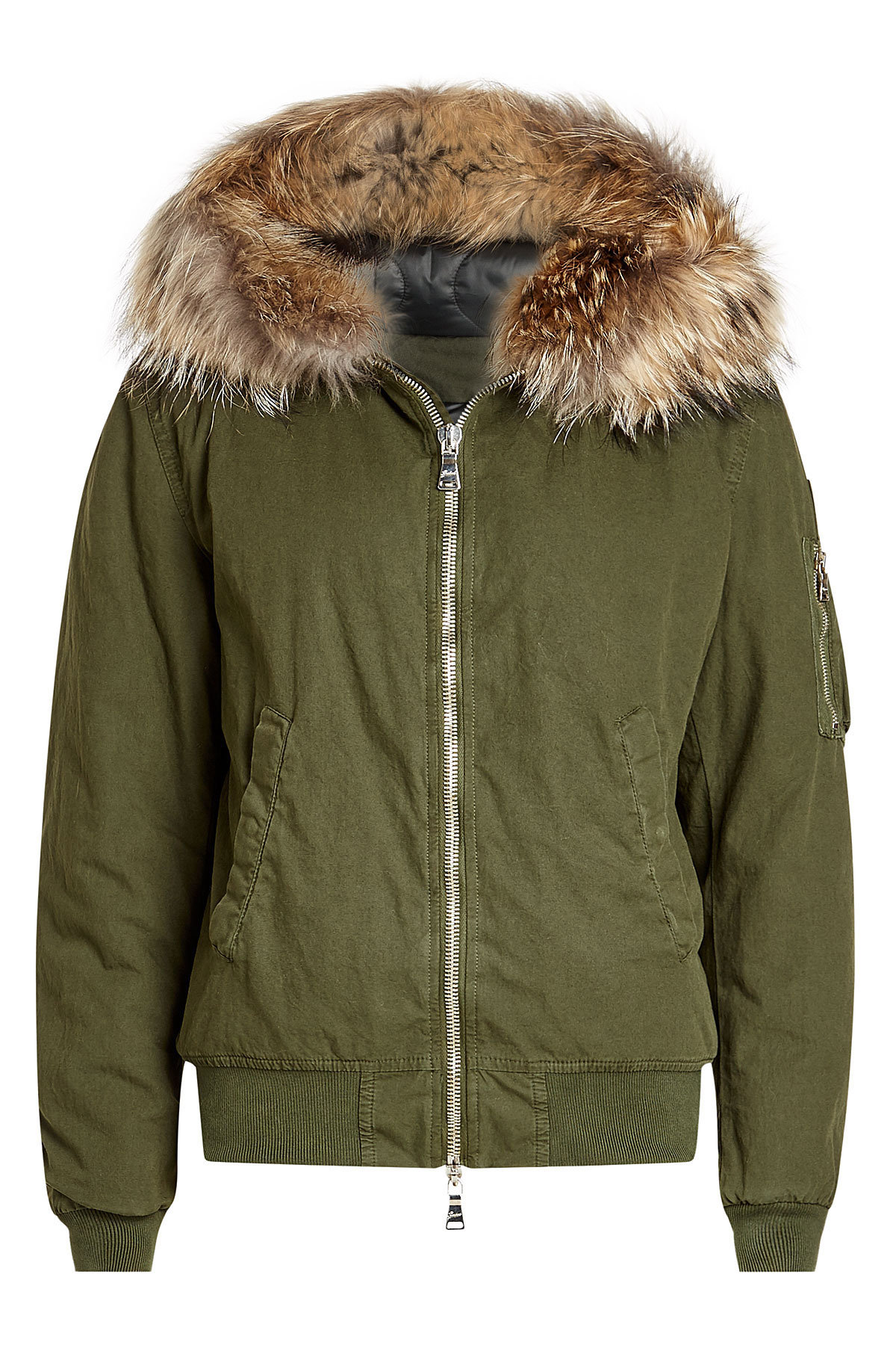 Cotton Bomber Jacket with Fur-Trimmed Hood by Barbed