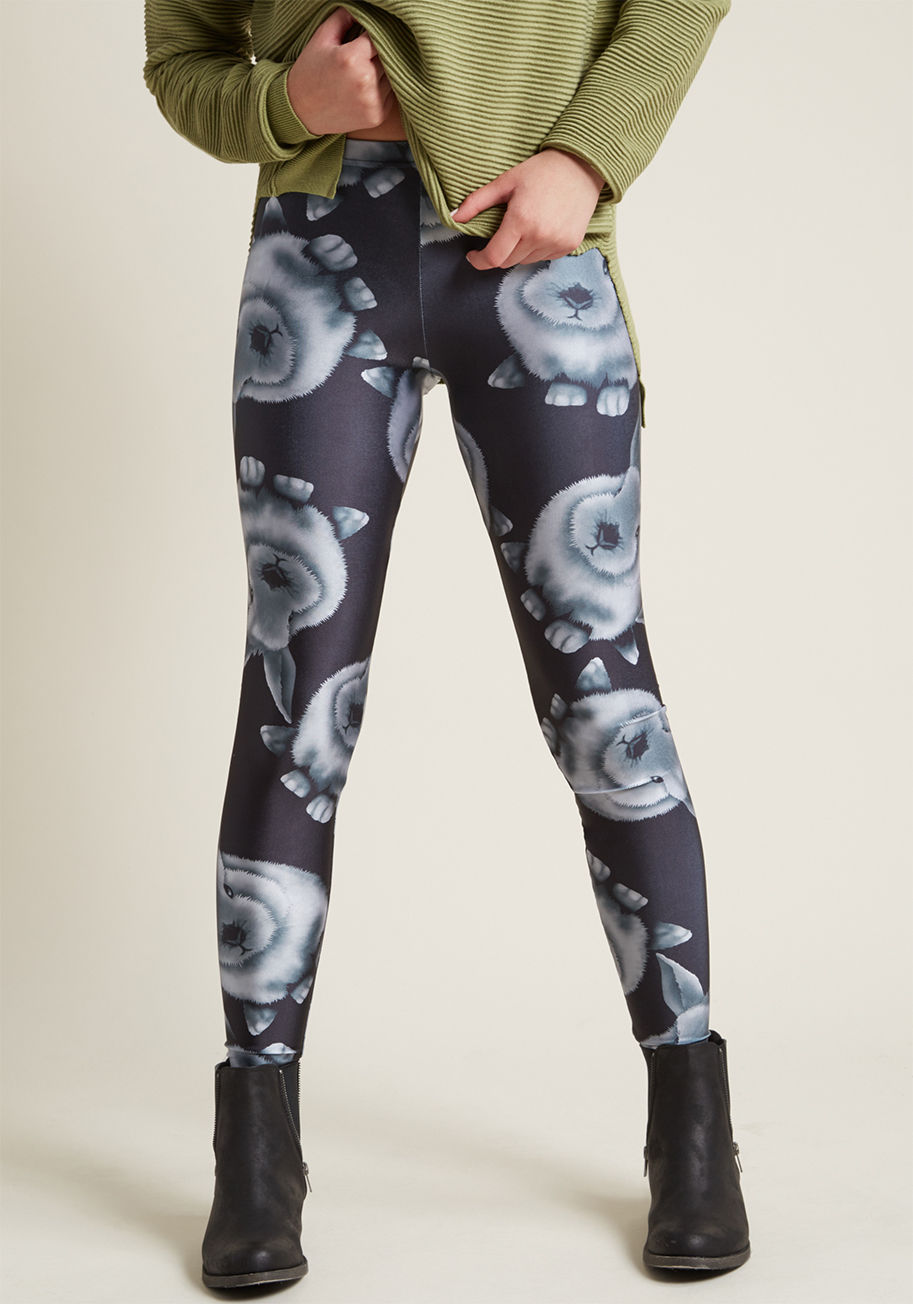 BLKBUNNY - Teaming these black leggings up with a comfy top and some casual sneaks is more than just crafting an outfit - it's getting your quirky wardrobe gang together! A ModCloth exclusive, this bunny-printed pair - with its smooth fabric and subtle shine - is al