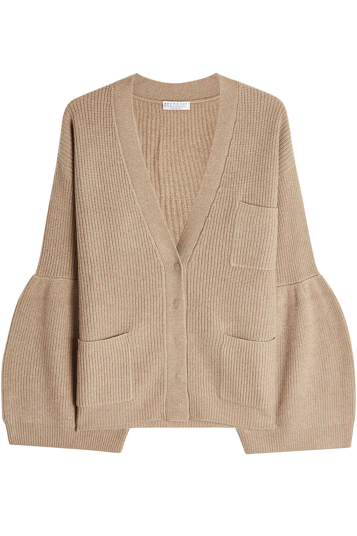 Brunello Cucinelli - Ribbed Cashmere Cardigan with Voluminous Sleeves