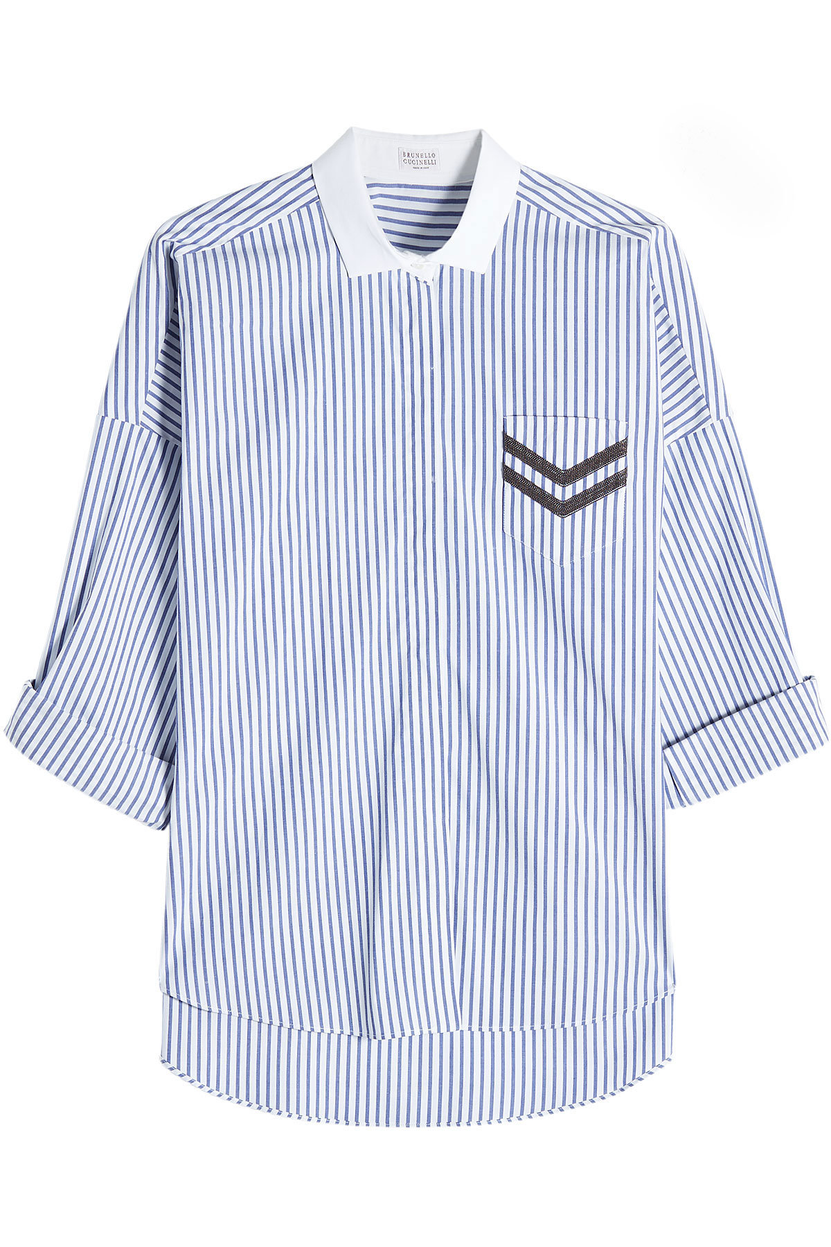 Striped Cotton Shirt with Embellishment by Brunello Cucinelli