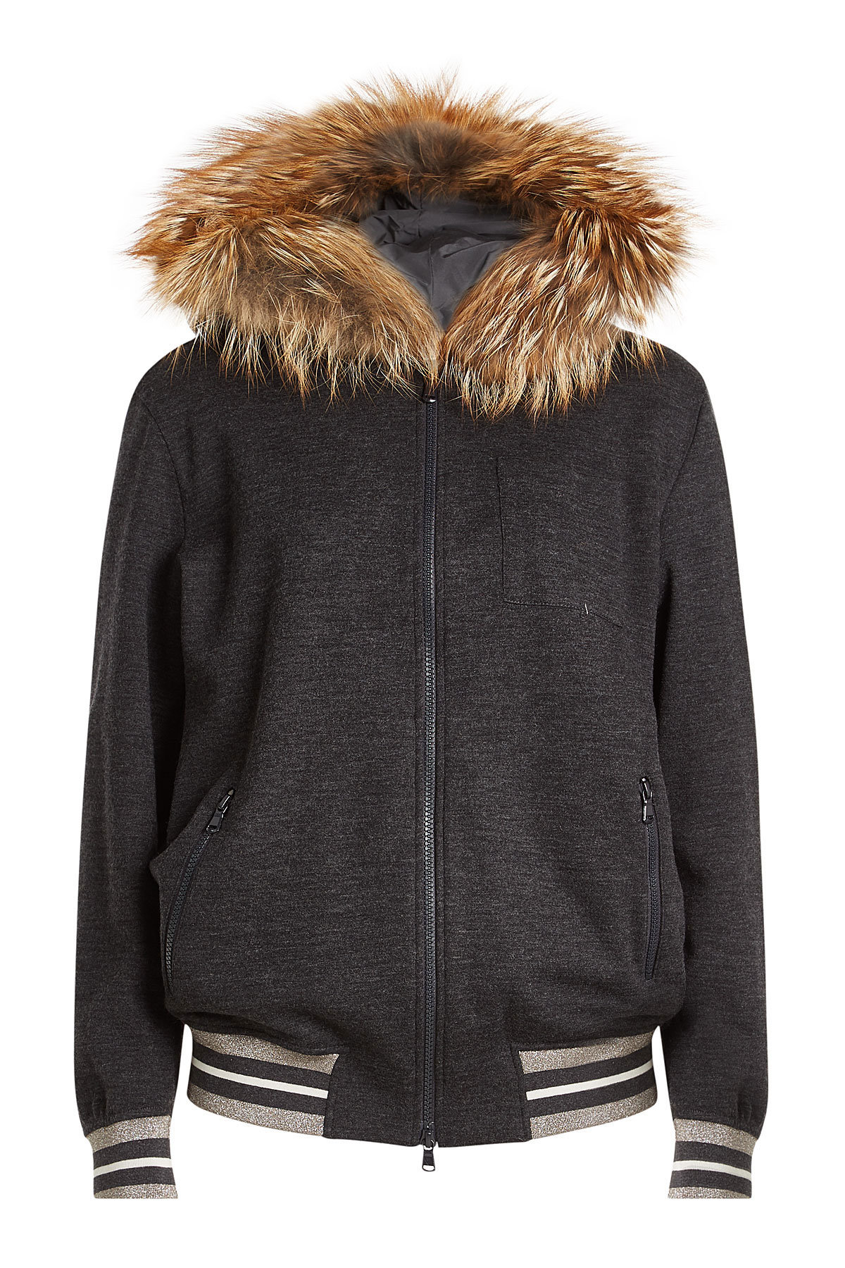 Brunello Cucinelli - Zipped Cashmere Jacket with Fur-Trimmed Hood