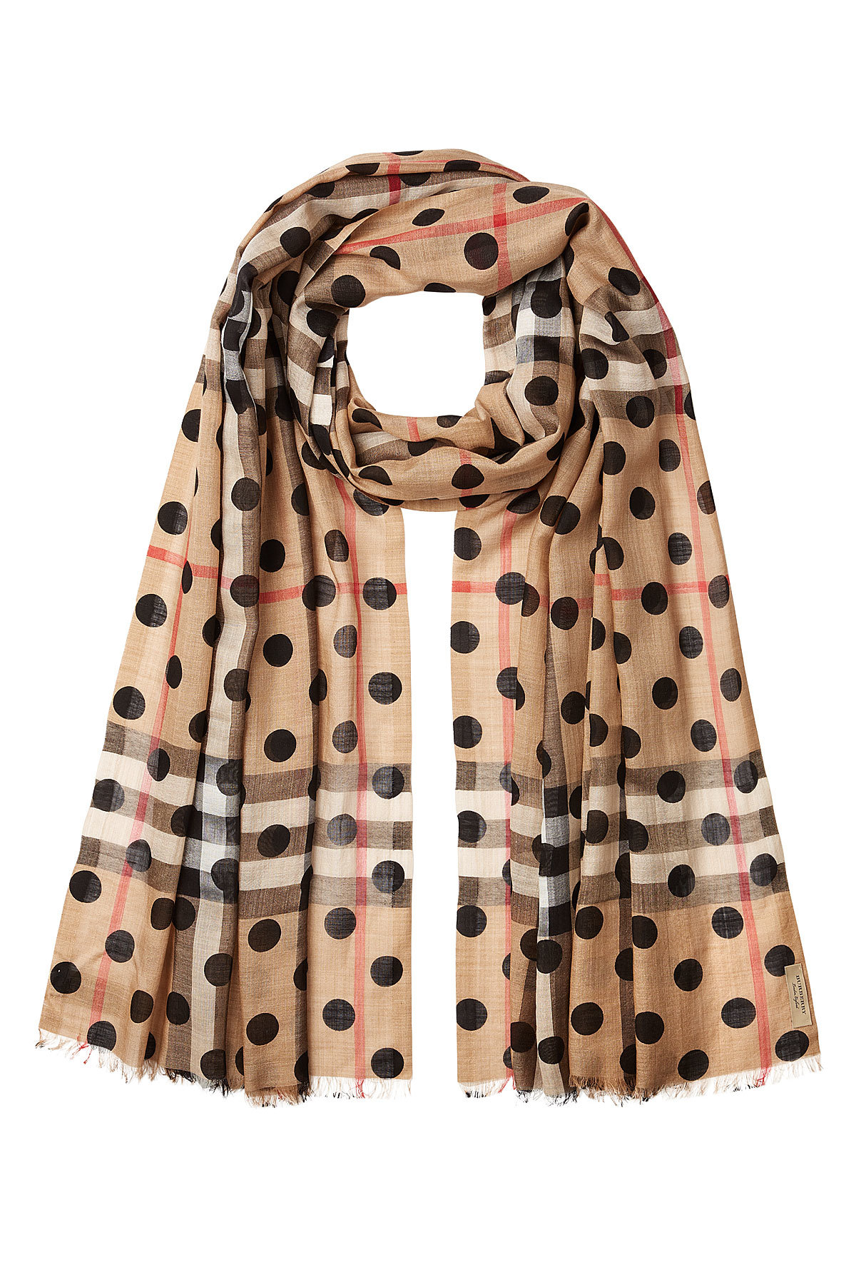 Burberry - Dot Printed Check Scarf in Mulberry Silk and Wool