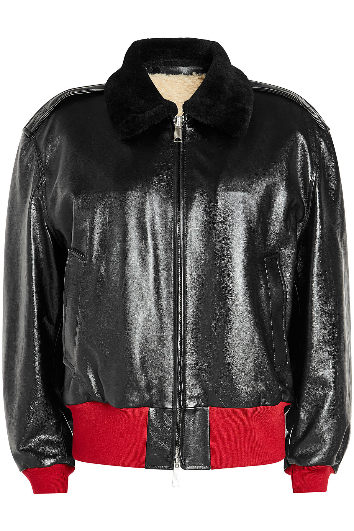 Leather Jacket with Shearling Collar and Lining by CALVIN KLEIN 205W39NYC