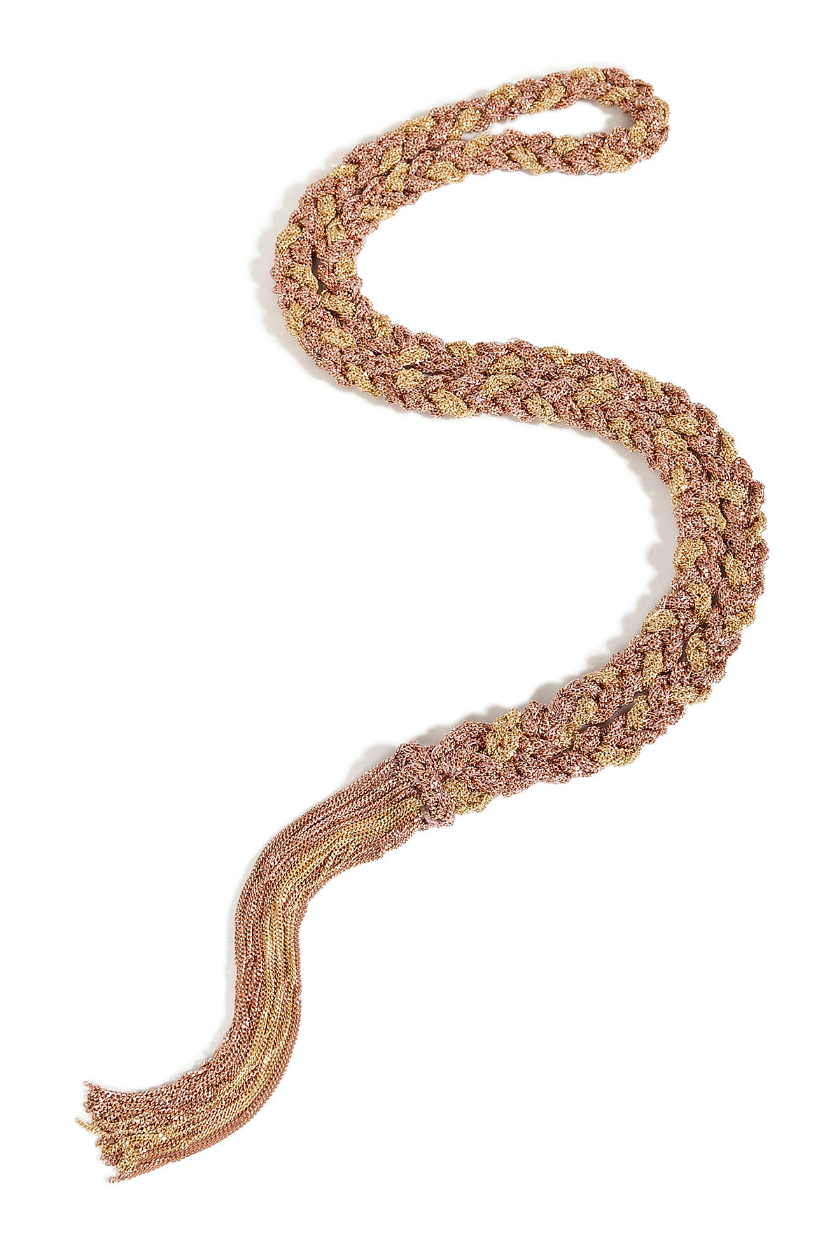 Gold/Rose Gold Woven Chain Tassel Necklace by Carolina Bucci