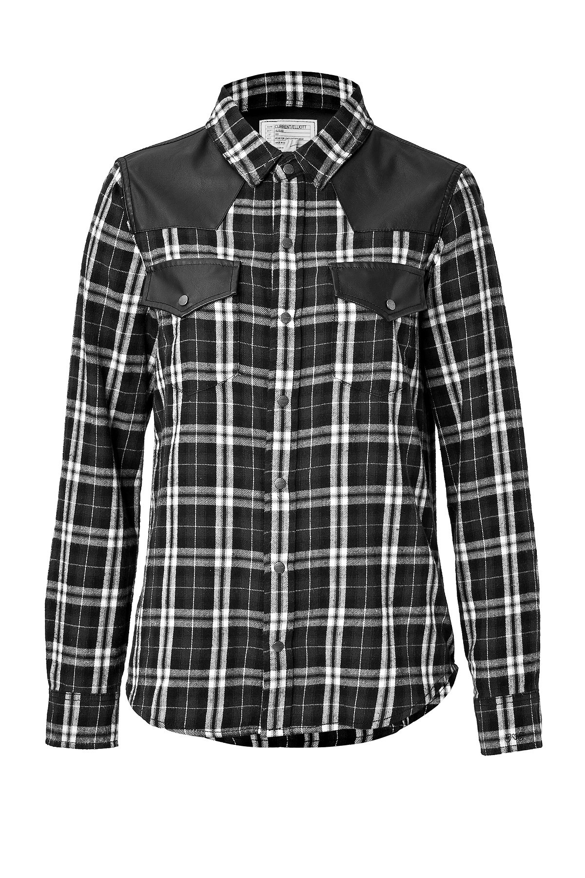 Cotton Plaid and Leather Shirt by Current/Elliott